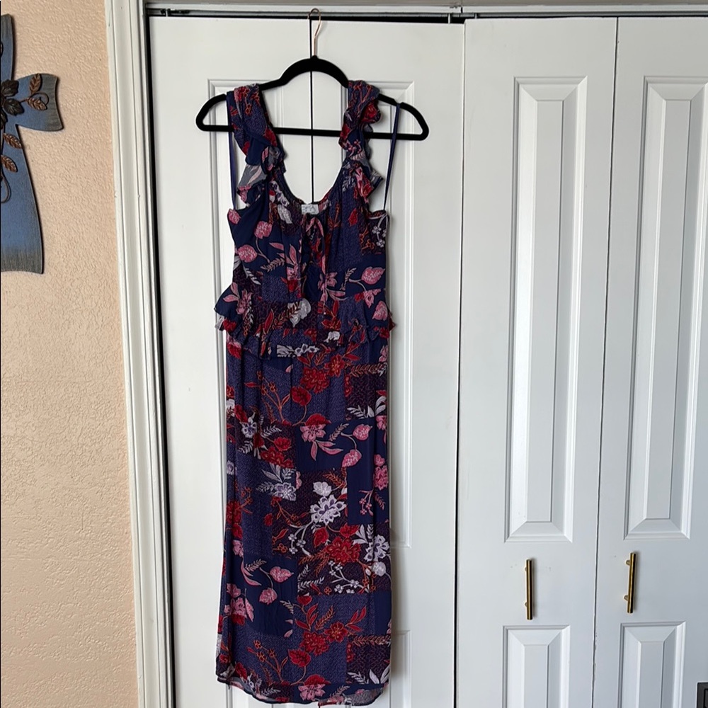 Sofia by Sofia Vergara Blue and Red V-Neck Sleeveless Midi Dress